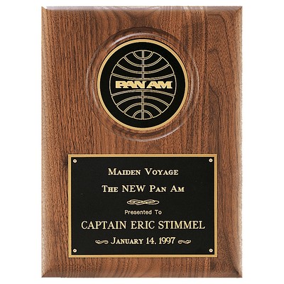 American Walnut Plaque w/4" Diameter Disc and Brass Plate