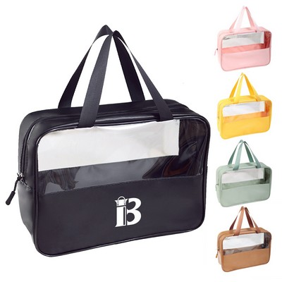 Travel Clear PVC&PU Cosmetic Makeup Bag for Women