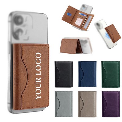 Minimalist Leather Magnetic Phone Stand Wallet Card Holder