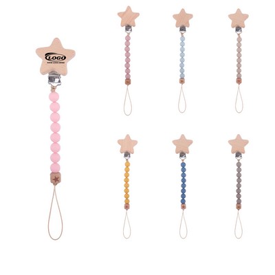 Silicone Bead Pacifier Clip with Beech Wood Star Clip