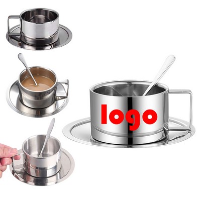 6.76 Oz Coffee Mug W/ Saucer And Spoon