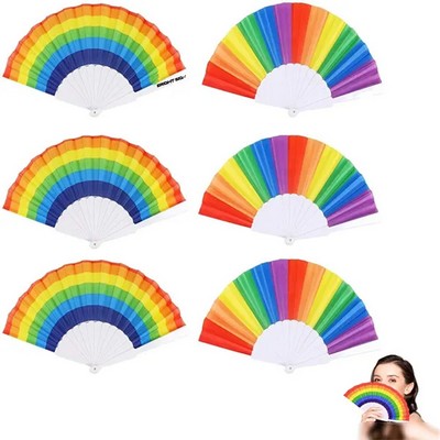 Folding Rainbow Nylon Hand Fan – Waterproof & Travel Friendly
