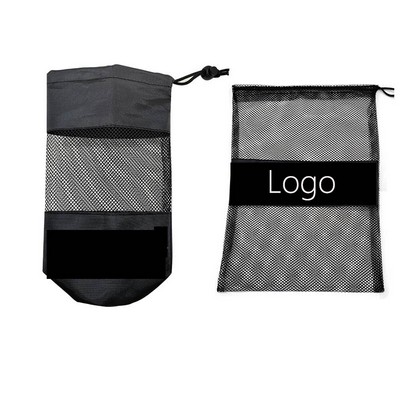 12" Black Mesh Bag Polyester Single Side Drawstring Mesh Bag Yoga Fitness Sport Portable Bag