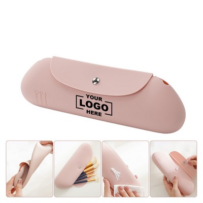 Silicone Makeup Brush Holder Travel Cosmetic Bag, Upgrade Anti-Fall Out Magnetic Closure