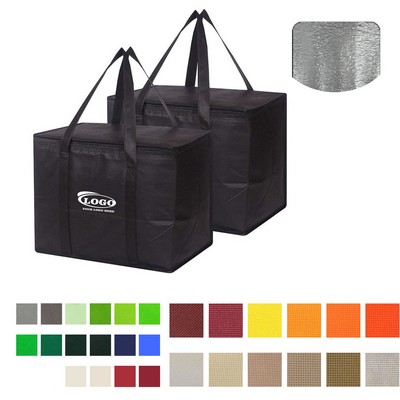 Large Insulated Grocery Tote with Zipper and Handles