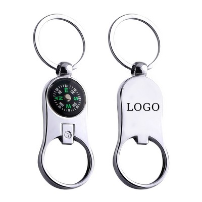 3-In-1 Metal Keychain With Compass And Bottle Opener