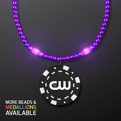 Purple LED Bead Necklace with Black Poker Chip Medallion - PRINTED