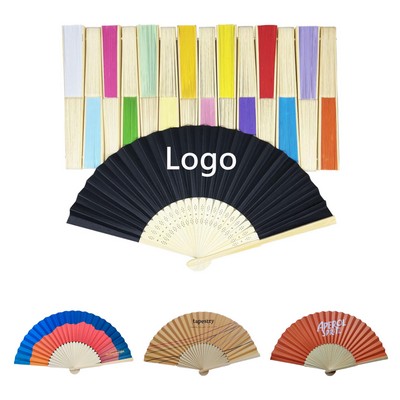 Folding Paper Fan w/ Bamboo Handle