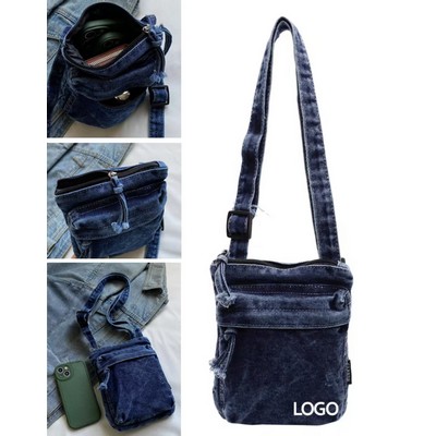 5.9 X 7.5 Inch Denim Rectangle Phone Pouch Bag W/ Denim-Zip