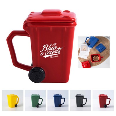 13.5 oz Trash Can Ceramic Coffee Mug with Lid