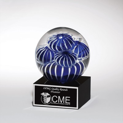 Blue & White Sea Anemone on Black Glass Base, 5"H