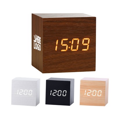LED Cube Wooden Alarm Clock