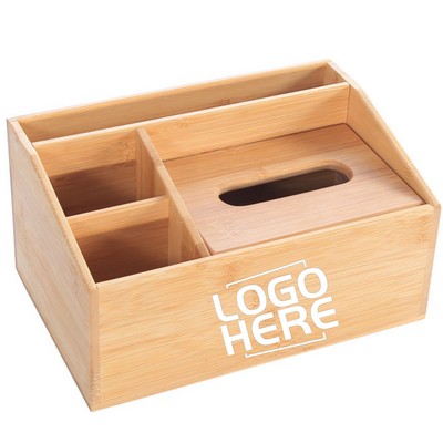 Natural Bamboo Tissue Box With Storage