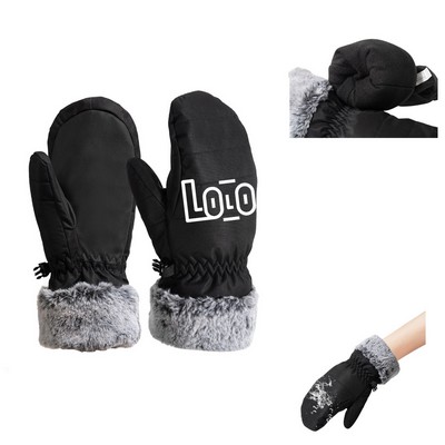 Plush snowboard skiing mittens