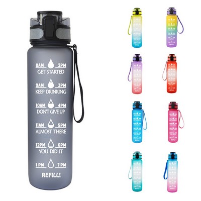 32oz Water Bottle with Time Marker and Wrist Strap