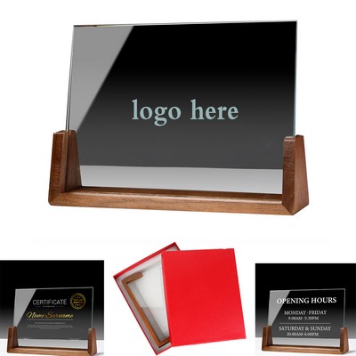 Personalized Crystal Mirror Award Plaque on Wooden Stand