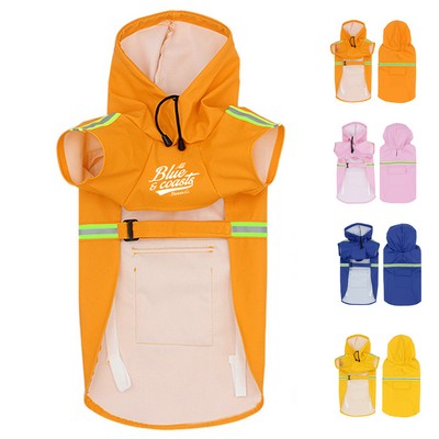 Dog Waterproof Raincoat with Adjustable Buckle, Hood, And Reflective Strip
