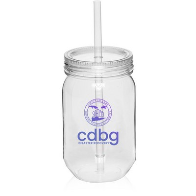 24 oz. Plastic Mason Jars with Straw