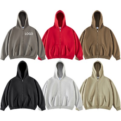 350G Heavyweight Fleece Double Zipper Hooded Jacket