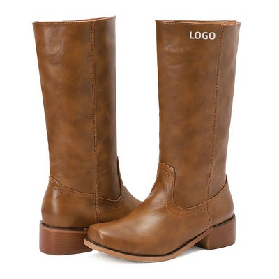 Women's Knee High Chelsea Boots Retro British Style for Fall Winter