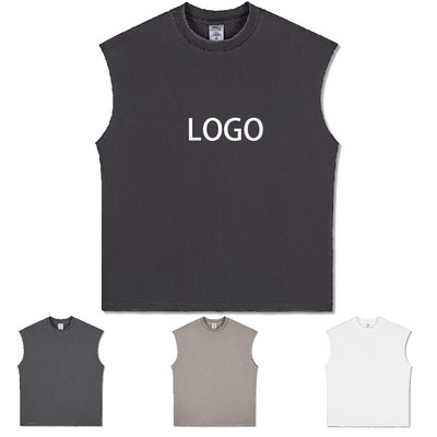 260G Pure Cotton Washed Sleeveless Vest T-shirt