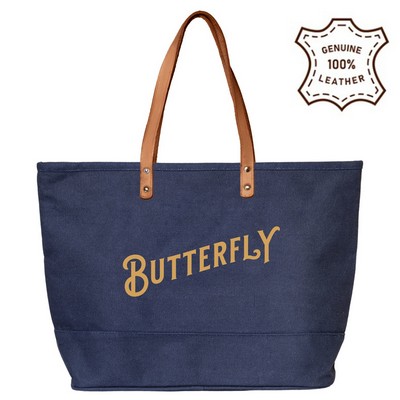 Dobby Tote With Leather Handles