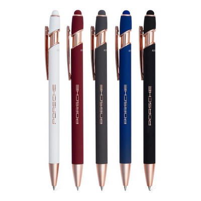 Union Printed - Satin Soft Stylus Gel Click Pen w/ Rose Gold trim