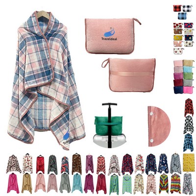 2" 1 Flannel Portable Multifunctional Travel Blanket Set