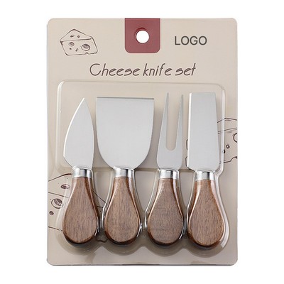 Acacia Wood Handle Cheese Knife 4pcs Set Stainless Steel Cheese Tools Fork Spreader Slicer
