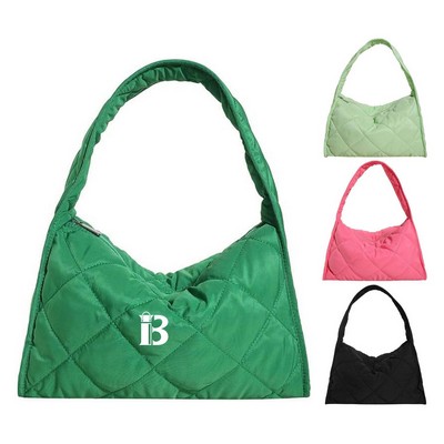 Customizable Quilted Embroidered Shoulder Tote Bag