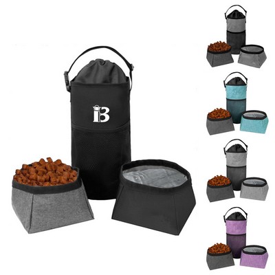 Foldable Waterproof Polyester Dog Food Bag and Bowls Set