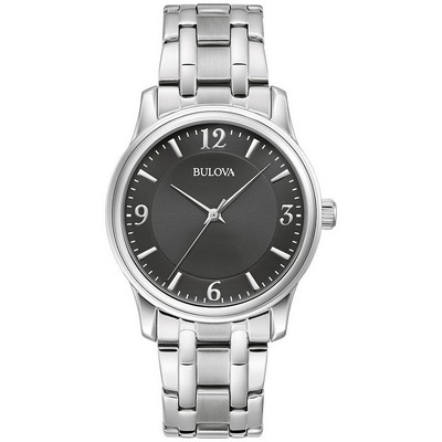 Bulova® Men's Corporate Collection Silver-tone Bracelet Watch, Black Dial