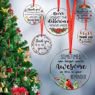 Clear Round Acrylic Christmas Ornament Round Disc With Rope