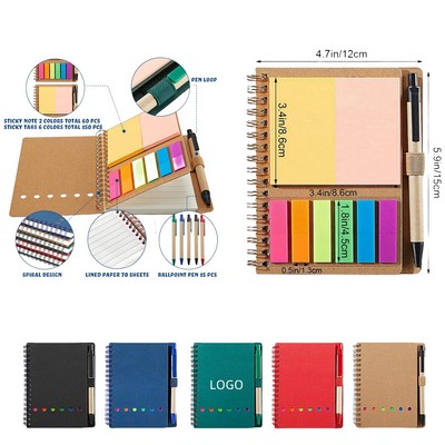 Colored Sticky Note Index Tab Spiral Notebook