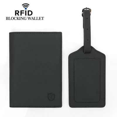 Leather Rfid Passport Holder + Luggage Tag Gift Set