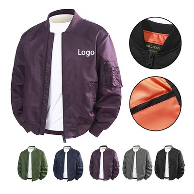 Men's Casual Stand Collar Long Sleeve Slim Fit Classic Bomber Jacket