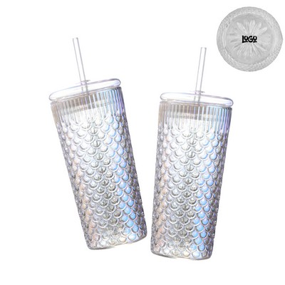 2Pcs 23oz Glass Cup With Lids And Straws