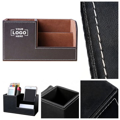 Pu Leather Business Card Pen Holder Desktop Storage Box