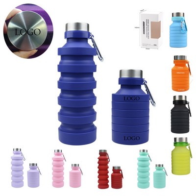 18Oz Collapsible Silicone Water Bottles With Carabiner
