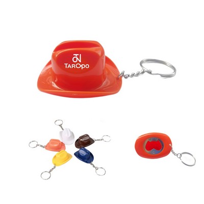 Plastic Cowboy Hat Bottle Opener W/ Keychain