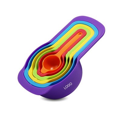 Rainbow Measuring Cups and Spoons Set Colorful Plastic Baking Tools with Engraved Scales