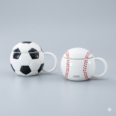 3D Soccer Ceramic Coffee Mug Football Shaped Sports Cup with Lid & Handle Unique Home Office