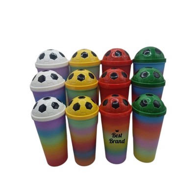 Rainbow Gradient Cup with Soccer Ball Lid