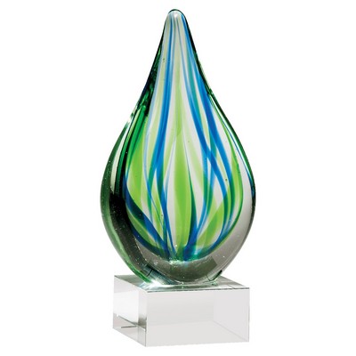 Blue and Green Teardrop Art Glass on Base - AGAR94