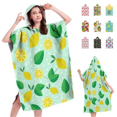 Hooded Wearable Bath Towel Beach Poncho Changing Robe Microfiber