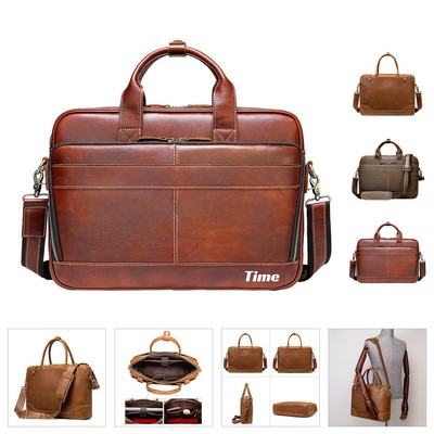 14" Laptop Genuine Leather Men's Handbag Briefcase