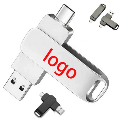 Professional 16GB Dual Port Type-C and USB 3.0 Rotating Zinc Alloy Flash Drive