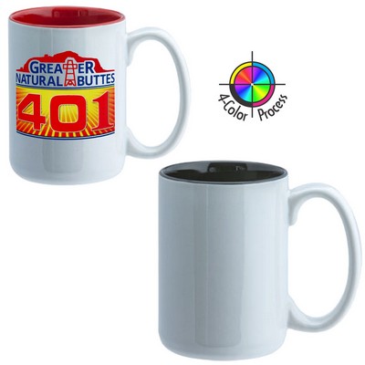 15 Oz. White & Black Two Tone El Grande Mug - Dishwasher Safe - 4 Color Process