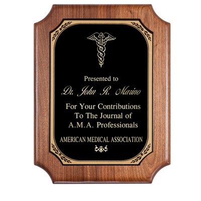 Walnut Plaque With 4 Black Brass, 8 x 10 1/2"