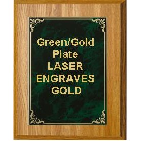 Oak Plaque 8" x 10" - Hi-Relief Green/Gold 5-7/8" x 7-7/8" Plate